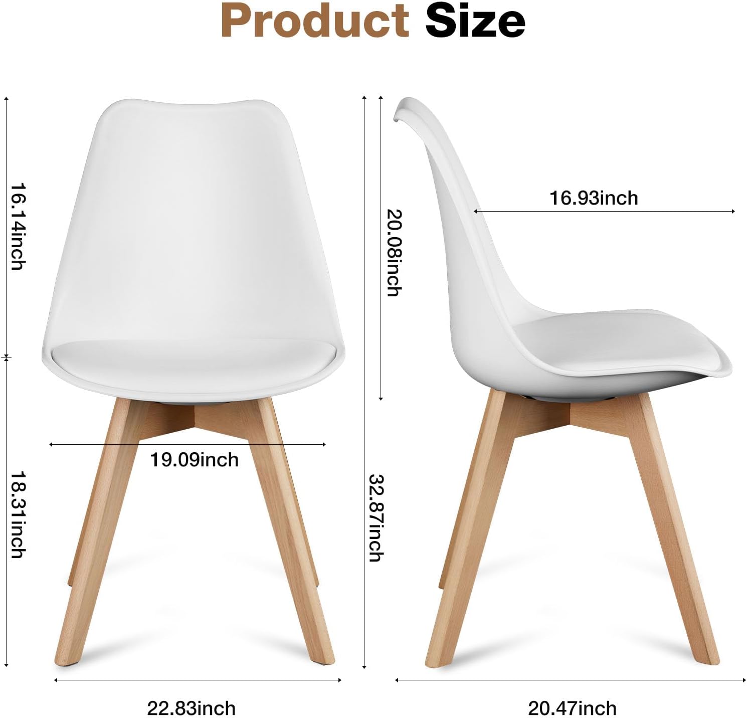 OLIXIS Dining Chairs Set of 8 Kitchen Mid Century Modern Chairs with Wood Legs and PU Leather Cushion for Living Room Bedroom Outdoor Lounge, White