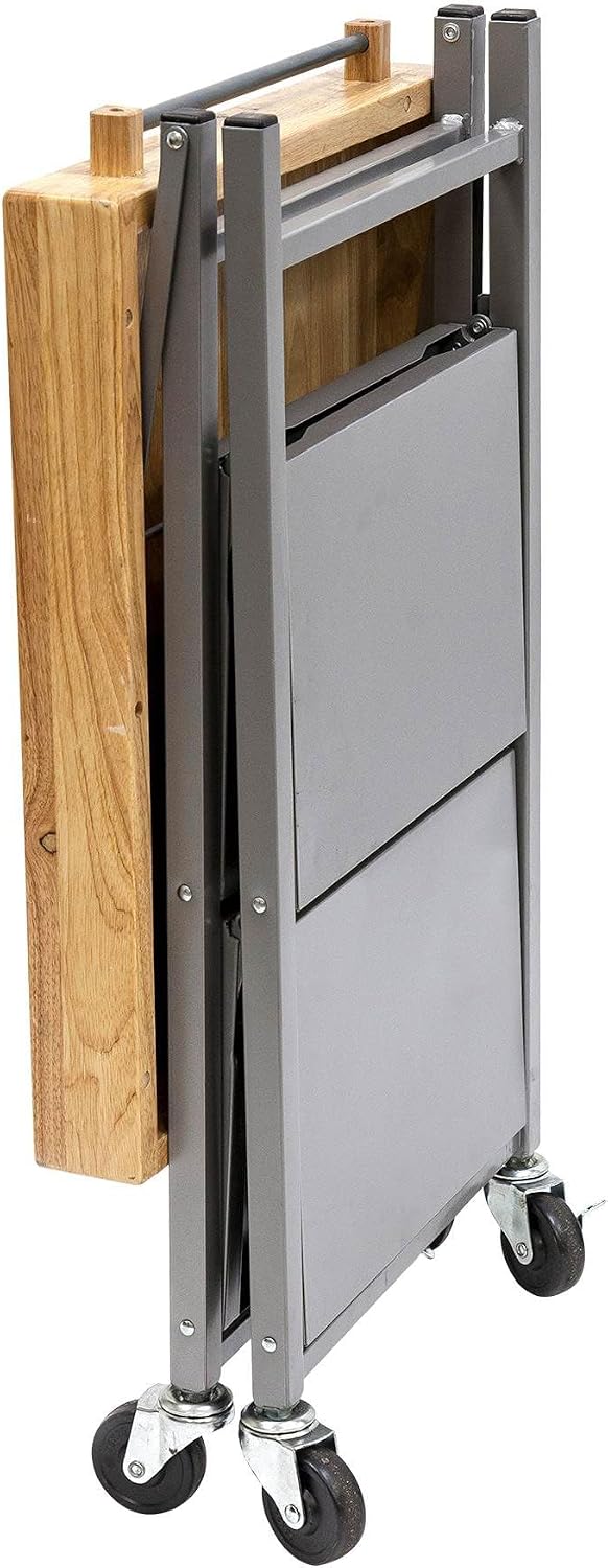 Origami Foldable Kitchen Island Cart, Rolling Storage Table Organizer with Wheels, Silver