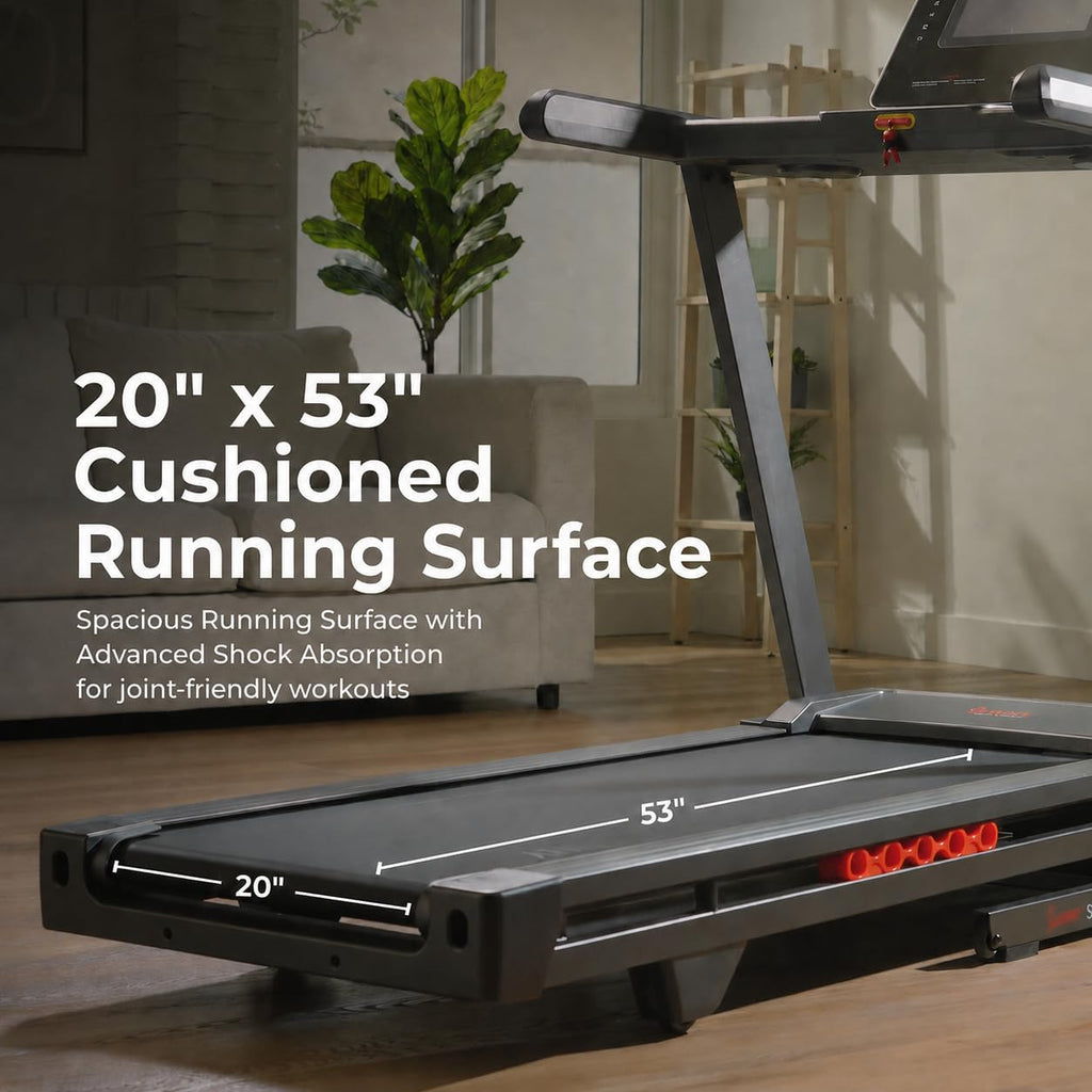 Sunny Health & Fitness Exercise Treadmills Double Deck Sizes and Incline Features with Bluetooth & SunnyFit App