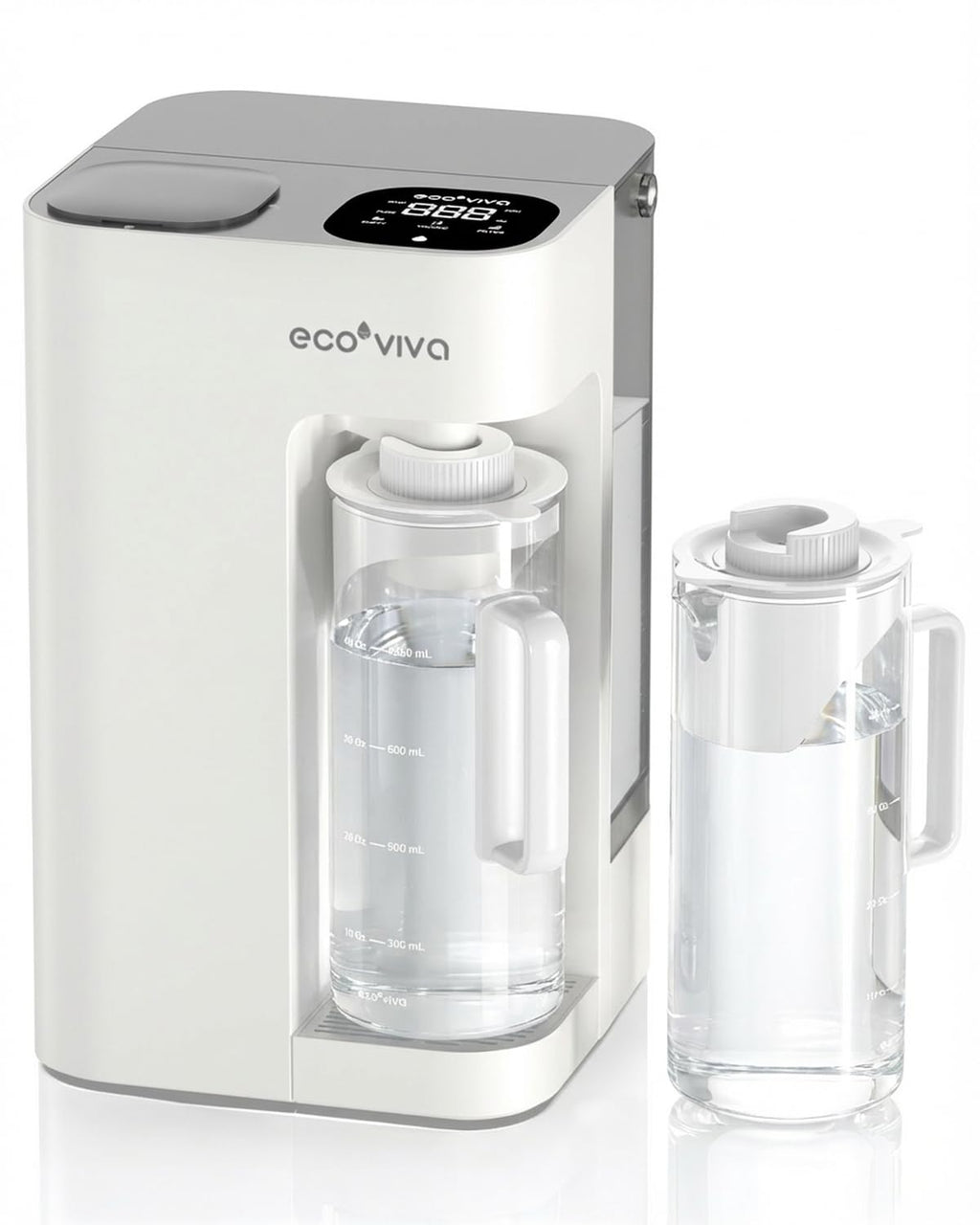 Ecoviva Mate 3 Countertop Reverse Osmosis Water Filter with 2 Auto-Fill Pitchers, 8-Stage RO Filtration System, Installation-Free, Reduces TDS, 3:1 Pure-to-Drain Ratio, Home & Kitchen, White