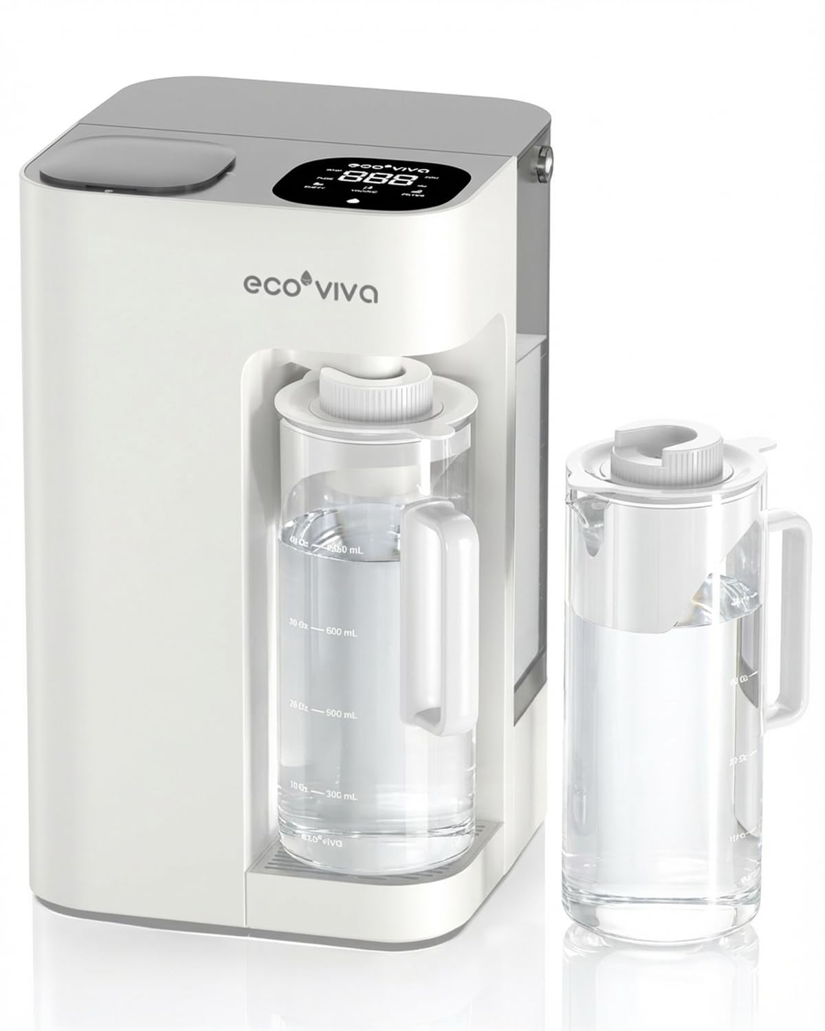 Ecoviva Mate 3 Countertop Reverse Osmosis Water Filter with 2 Auto-Fill Pitchers, 8-Stage RO Filtration System, Installation-Free, Reduces TDS, 3:1 Pure-to-Drain Ratio, Home & Kitchen, White