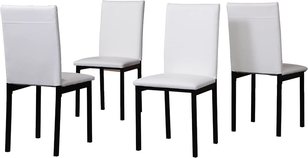 Roundhill Furniture 5 Piece Citico Metal Dinette Set with Laminated Faux Marble Top, White Table with White Chairs