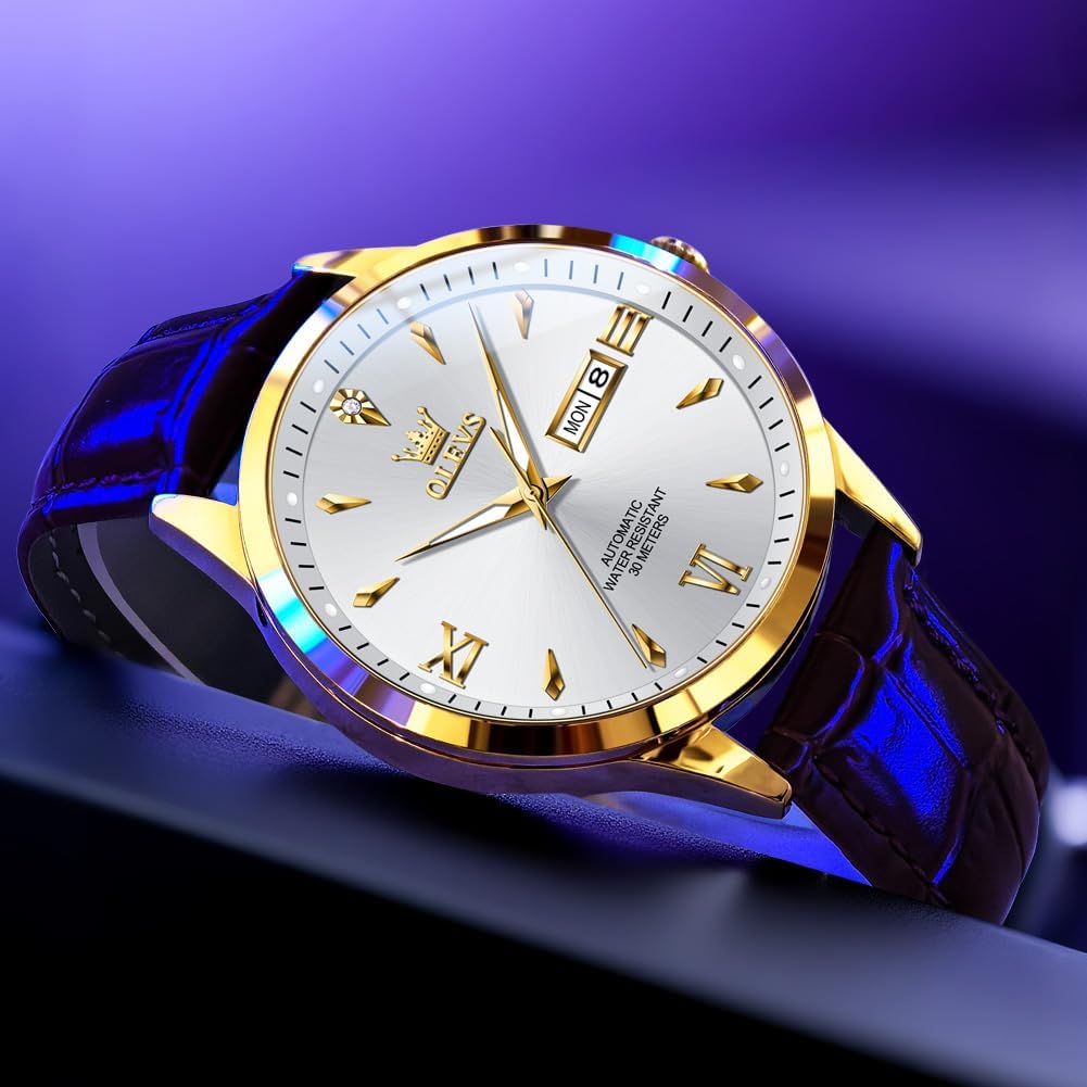 OLEVS Mens Watches, Casual Leather Watches for Men Easy to Read Quartz Number Watch with Date Waterproof Blue/Black/Silver Face Men's Wrist Watches…
