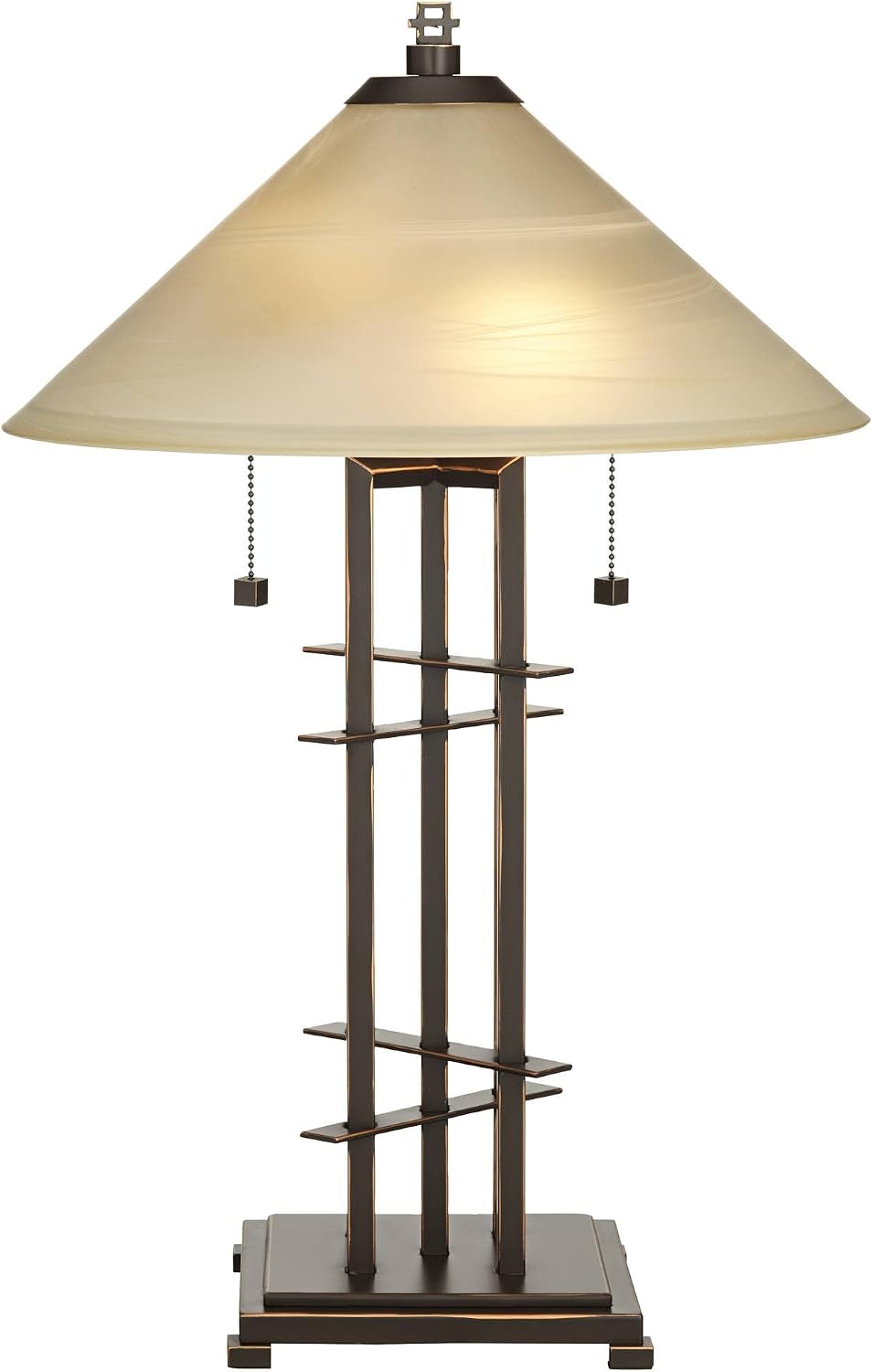 Franklin Iron Works Metro Collection 23 1/2' High Planes 'n' Posts Small Farmhouse Rustic Modern Accent Table Lamps Set of 2 Pull Chain Metal Amber Art Glass Shade Living Room Bedroom Bedside