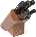 ARCOS Knife Set 5 pieces Nitrum Stainless Steel. Greater cutting power. Pine Wood Block. Ergonomic Polyoxymethylene POM Handle. Series Universal. Greater control. Color Black