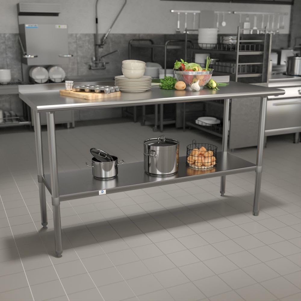 Flash Furniture Reese NSF Certified Stainless Steel Kitchen Prep and Work Table, Commercial Work Table with Storage, 60'W x 24'D x 36'H, Silver