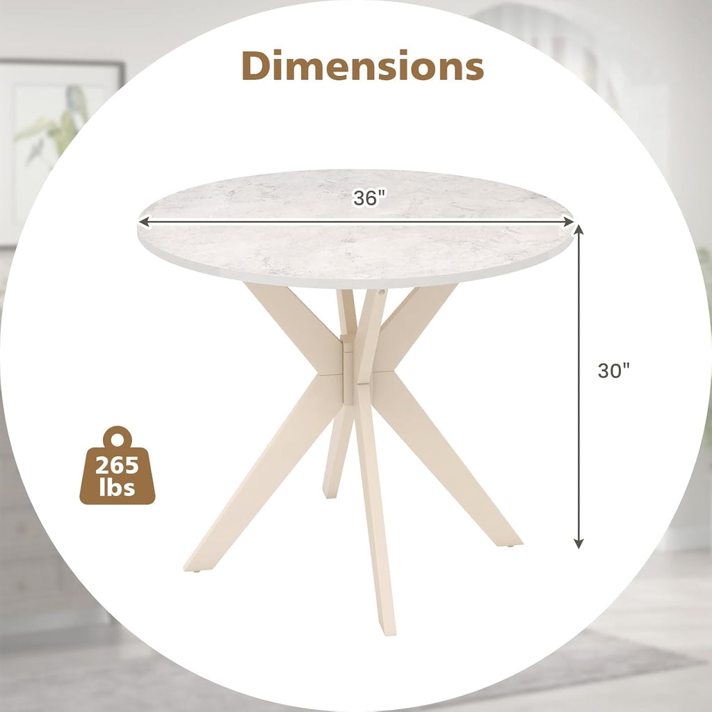 Giantex 36' Round Wood Dining Table, Farmhouse Kitchen Table with Intersecting Pedestal Base & Solid Rubber Wood Legs, Vintage Coffee Tables for Dinette, Small Spaces, Restaurant, White
