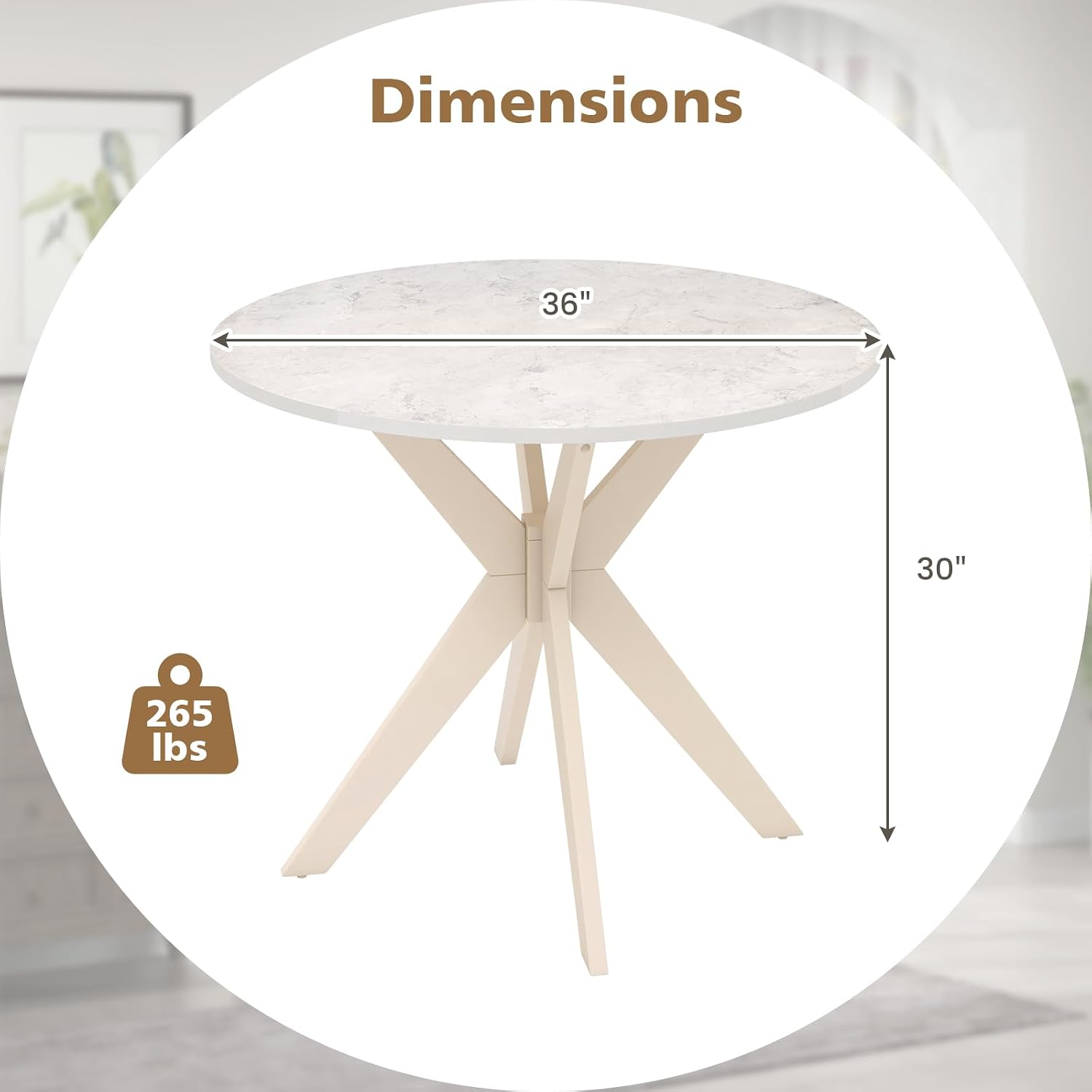 Giantex 36' Round Wood Dining Table, Farmhouse Kitchen Table with Intersecting Pedestal Base & Solid Rubber Wood Legs, Vintage Coffee Tables for Dinette, Small Spaces, Restaurant, White
