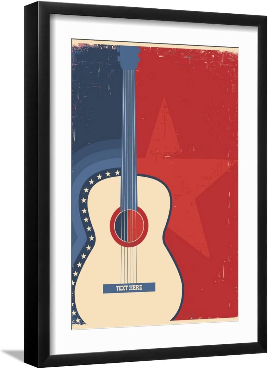 ART.COM Wall Art Print Country Music Poster with Guitar on Old Paper Texture on Black Frame by Tancha, 16' x 22'