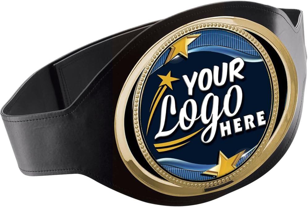 Custom Belt Award, Premier Gold Champion Black Faux Leather Belt Trophy