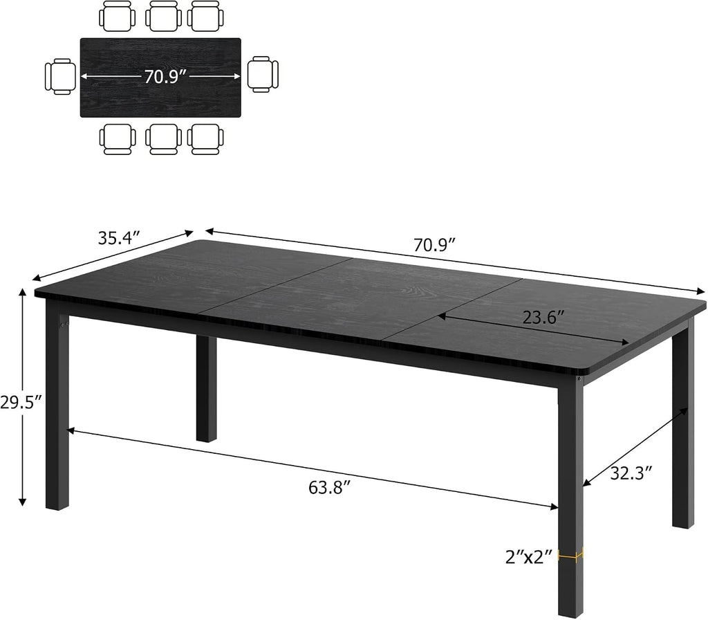 IDEALHOUSE 71 Inch Industrial Dining Table for 4-6 Person Rectangle Kitchen Table with Metal Legs,Round Corners, Writing Desk, for Modern Farmhouse, for Kitchen, Dining Room,Quick Assembly,Wood
