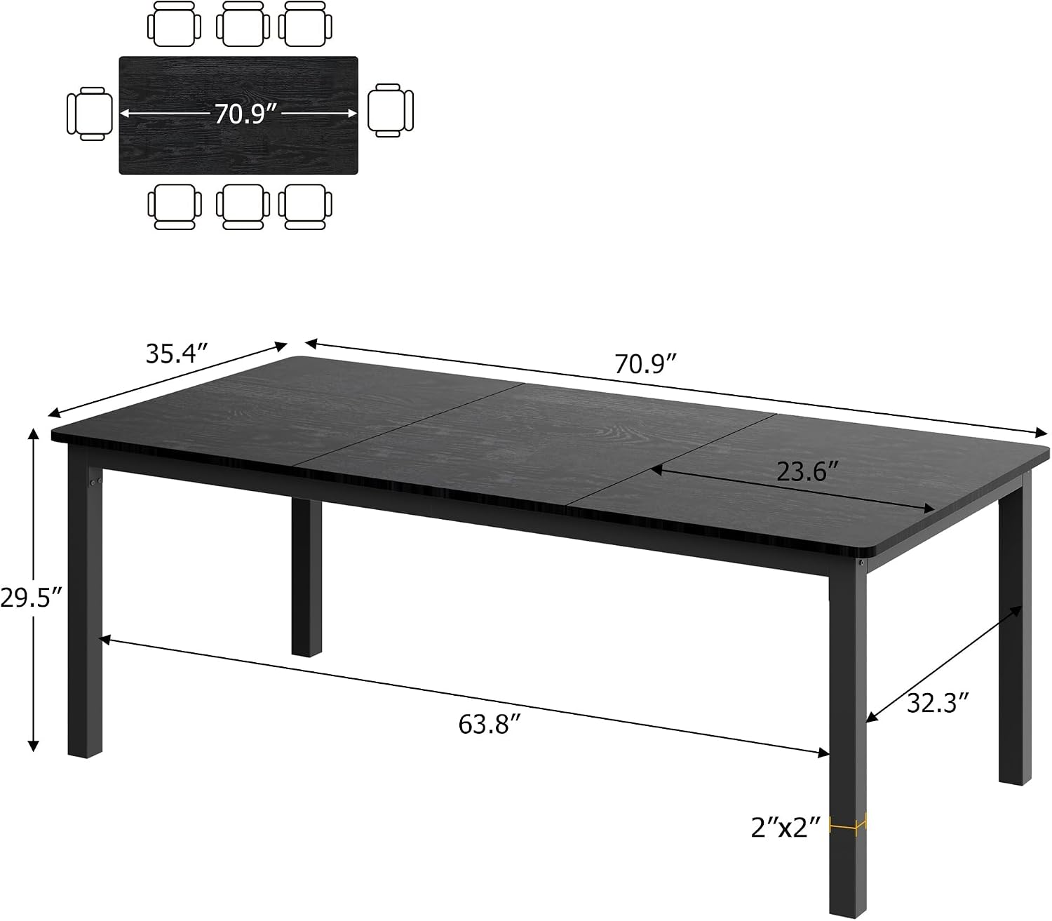 IDEALHOUSE 71 Inch Industrial Dining Table for 4-6 Person Rectangle Kitchen Table with Metal Legs,Round Corners, Writing Desk, for Modern Farmhouse, for Kitchen, Dining Room,Quick Assembly,Wood