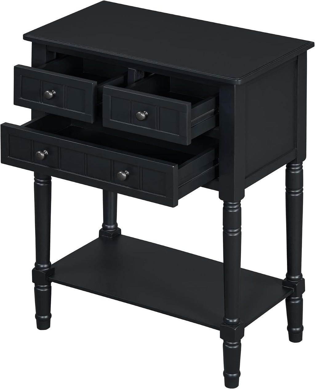 LKTART Solid Wood Sofa Table,Console Table with Drawers and Bottom Shelf, Entryway Hallway Foyer Entry Table for Living Room(23.7' Black)