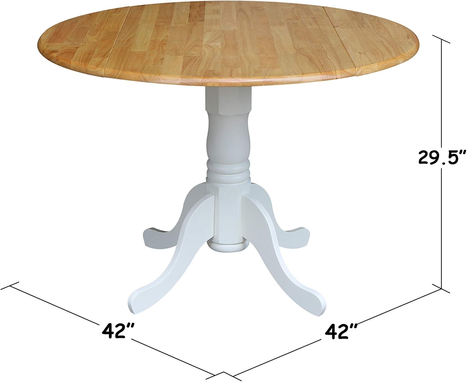 42' Round Dual Drop Leaf Pedestal Dining Table, Solid Wood, Easy Assembly, 20mm Top Thickness, Kitchen/Dining Room, Includes Two 9' Drop Leaves, Durable Parawood Construction, Unfinished