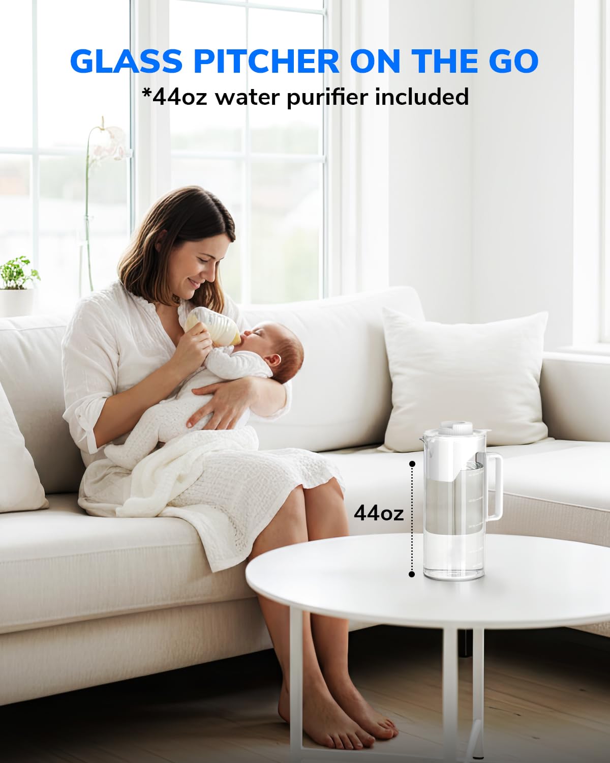 Ecoviva Mate 3 Reverse Osmosis Water Filter Countertop, No Installation, Portable Auto-Filling Pitcher, 3:1 Pure to Drain, 8 Stage RO Water Filtration System Purifier with Remineralization, White