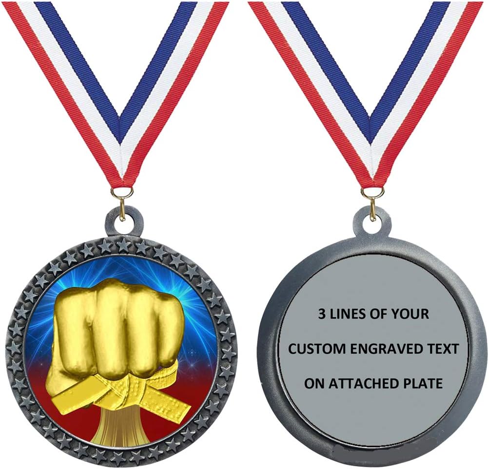 Express Medals Various Styles 1 to 50 Pack of Engraved Silver Martial Arts Medals Trophy Award with Neck Ribbon Medal Trophies Gift Prize Karate