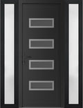 VDOMDOORS Front Exterior Prehung Metal-Plastic Door Mirrored-Clear Glass | Manux 8113 Matte Black | 2 Side Sidelite Transoms | Residential Doors Entrance Patio Garage 56 x 80 (W12+32+12 x H80) RH-I