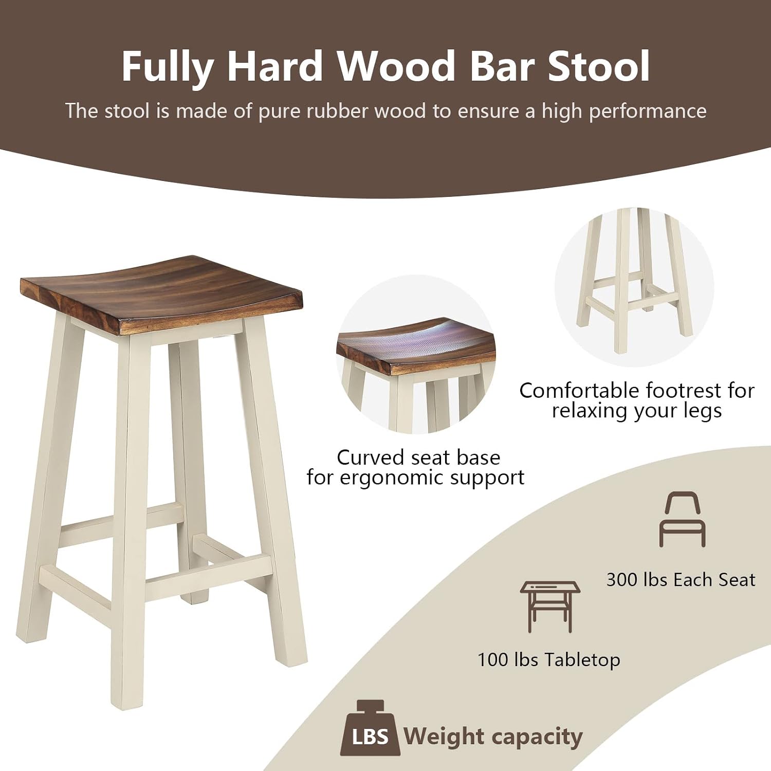 COSTWAY 3 Pieces Dining Set, Counter Height Pub Table Set with 2 Saddle Stools, Industrial Wood Breakfast Table Set for Bar, Kitchen, Living Room, Restaurant