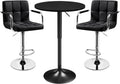 Yaheetech 3-Piece Bar Table Set, Round Bar Table and PU Leather Adjustable Swivel Chairs, Modern Counter Height Table Set with 2 Bar Stools for Kitchen, Full Black