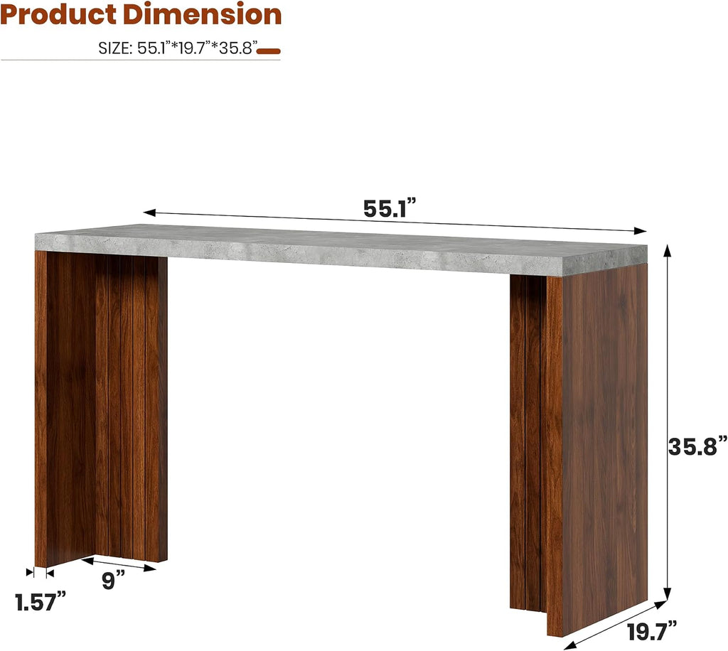 Bar Table for 4-6 People - 55' Long Counter Height Pub with Extra Thickened Tabletop, Modern Rectangular Home Bar Coffee Unit for Kitchen, Dining Room, Balcony, Living Room, Basement, Gray+Walnut