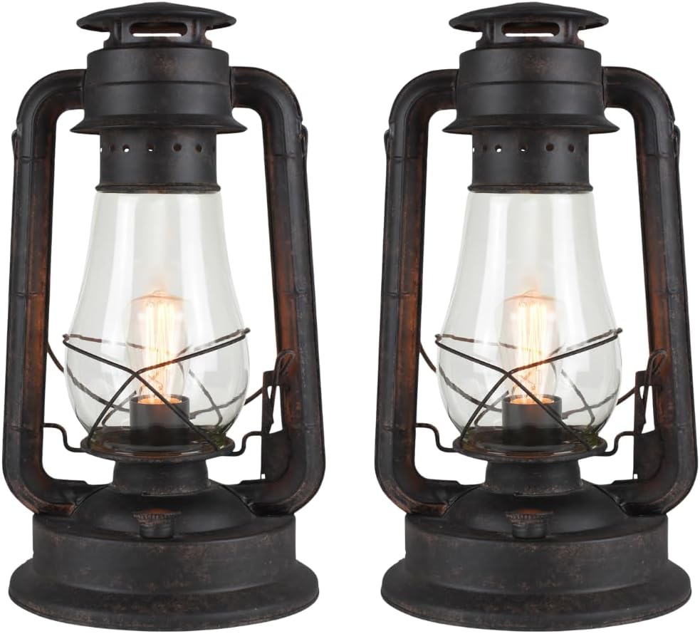Electric Lantern Table lamp with dimmer with Hand Finished Rust Patina