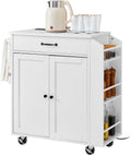 VEVOR Kitchen Island Cart, 32' Mobile Carts with Storage Cabinet, Rolling Table with Power Outlet, Spice Rack, Towel Bar, Adjustable Shelf, Drawer, Dining Living Room Portable Islands on Wheels, White
