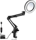 Magnifier 5X Magnifier Desk Lamps, LED Magnifying Glass Lamp Clamp with Adjustable Swivel Arm, 3 Colors Light, 10 Lighting Levels Dimming for Table Craft Reading Study Work Interes