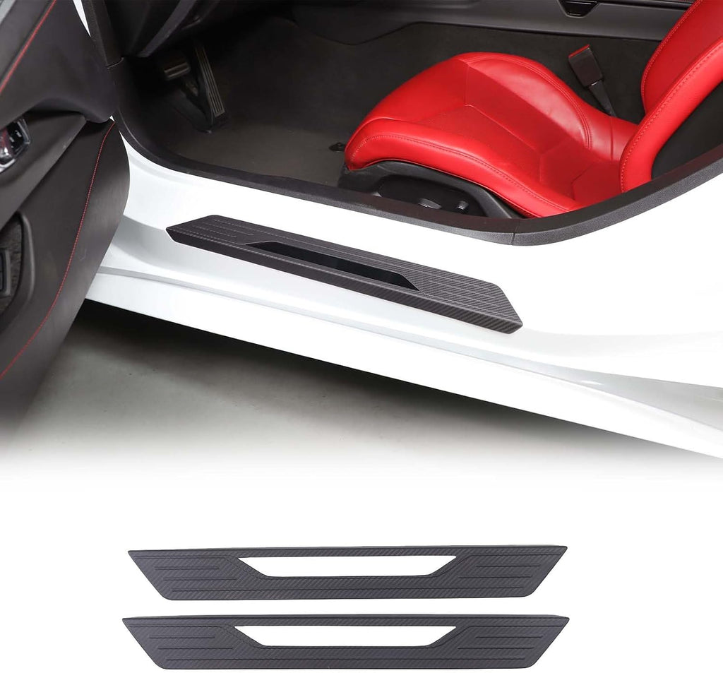 Real Carbon Fiber Door Sill Protectors Compatible with Chevrolet Corvette C8 2020-2026, Door Sill Guard Trim Cover, Threshold Strip Door Entry Guard Decorative Strip 2Pcs (Matte Black)