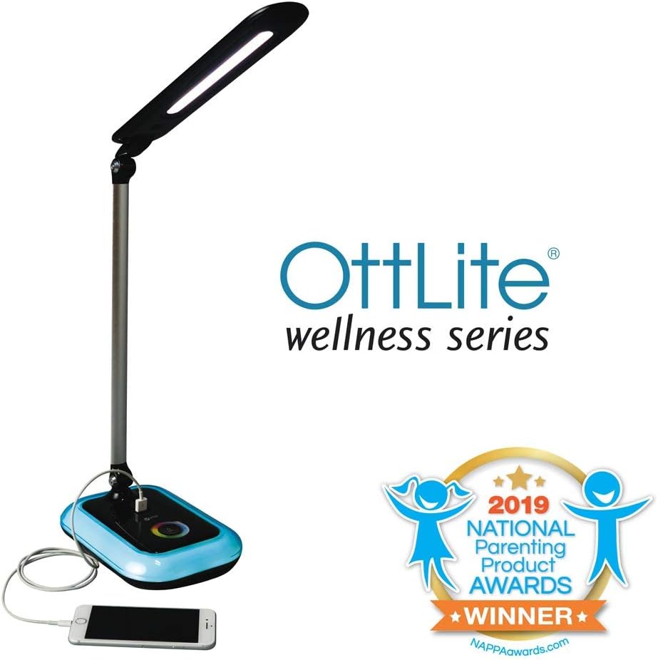 OttLite Glow LED Desk Lamp with USB Charging Port - Portable, Adjustable, Desk Light,Black