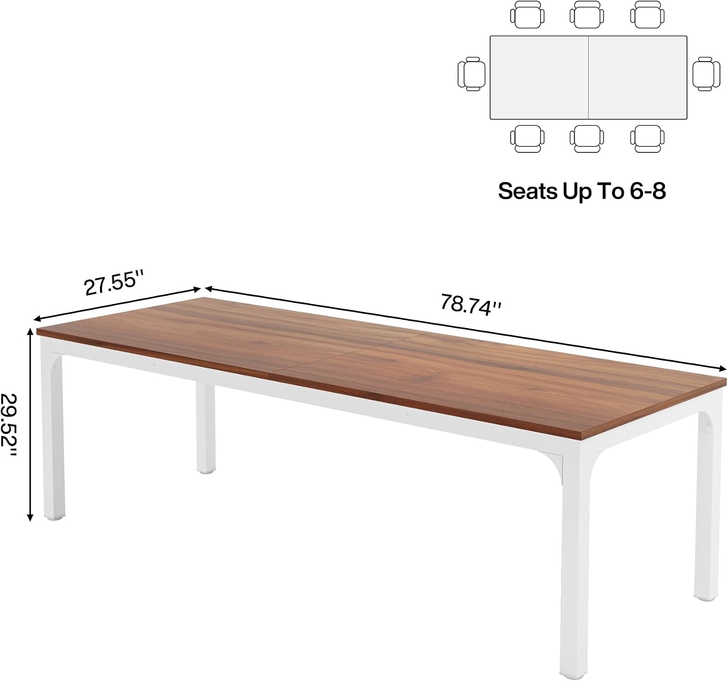 Tribesigns 78-Inch Long Dining Table for 6-8 People, Narrow Rectangular Dinner Table, 8 Seat Rustic Wood Kitchen Furniture for Dining Room (Only Table) (Walnut)
