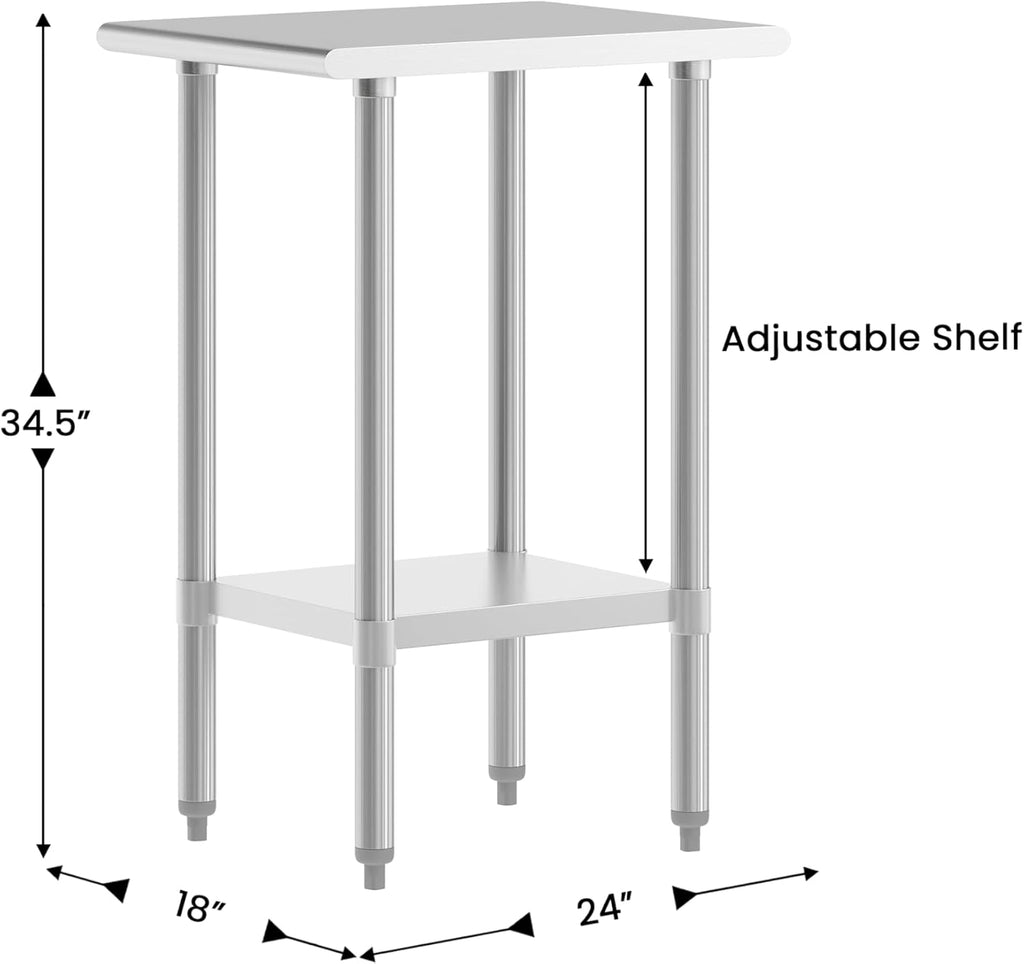 Flash Furniture Reese NSF Certified Stainless Steel Kitchen Prep and Work Table, Commercial Work Table with Storage, 18' W x 24' D x 34.5' H, Silver