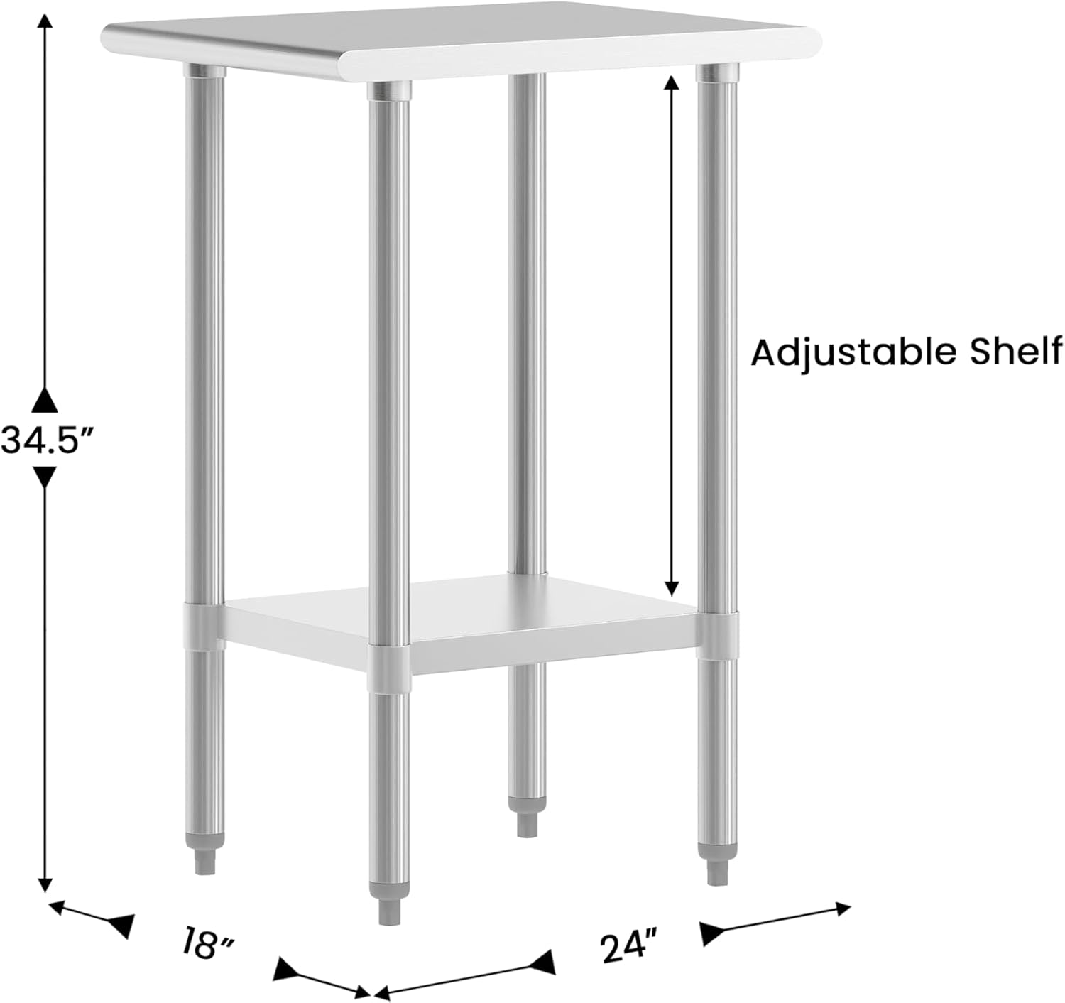 Flash Furniture Reese NSF Certified Stainless Steel Kitchen Prep and Work Table, Commercial Work Table with Storage, 18' W x 24' D x 34.5' H, Silver
