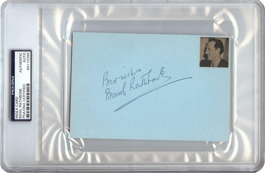 Basil Rathbone Signed Autographed 4X6 Index Card 1965 Vintage Auto PSA/DNA
