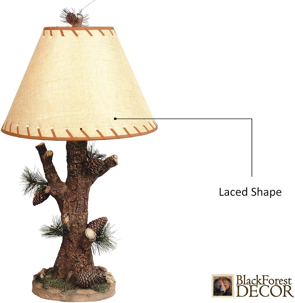 BLACK FOREST DECOR Woodlands Pinecone Lamp - Rustic Lodge Table Lamp with Laced Shade