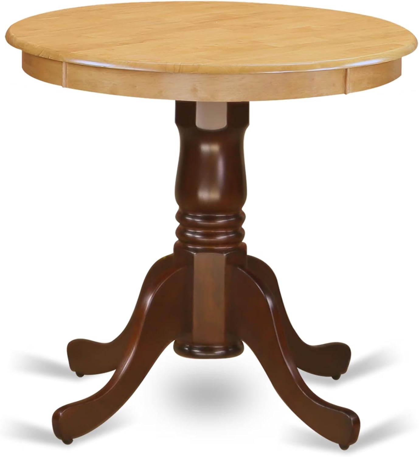 East West Furniture EMT-OMA-TP Eden Dining Room Table - a Round kitchen Table Top with Pedestal Base, 30x30 Inch, Oak & Mahogany