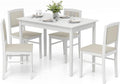 Tangkula Dining Table Set for 4, Farmhouse Solid Wood Dinette Set w/Rubber Wood Legs, Upholstered Seat & Padded Backrest, Mid-Century Modern Dining Table and Chairs Set for Kitchen, Dining Room