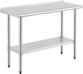 ROCKPOINT Stainless Steel Table for Prep & Work with Backsplash 18x48 Inches, NSF Metal Commercial Kitchen Heavy Duty Table with Adjustable Under Shelf and Table Foot for Restaurant, Home and Hotel