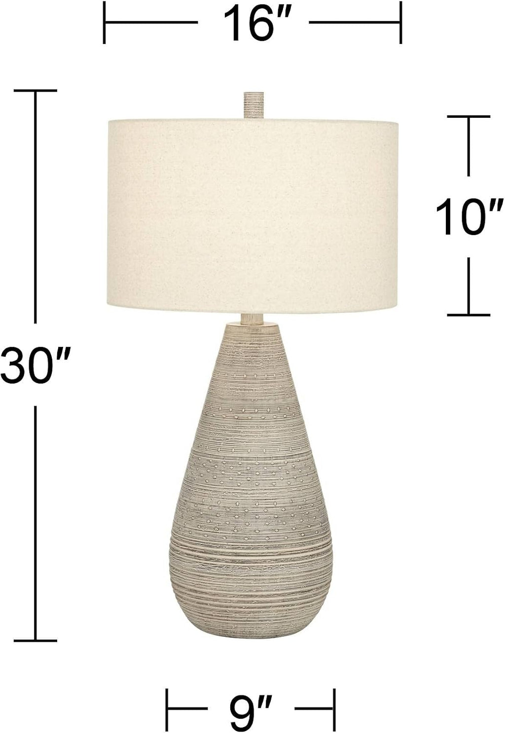 360 Lighting Julio Modern Table Lamp 30' Tall Natural Gray Textured Ceramic Off-White Oatmeal Fabric Drum Shade Decor for Living Room Bedroom House Bedside Nightstand Home Office Family