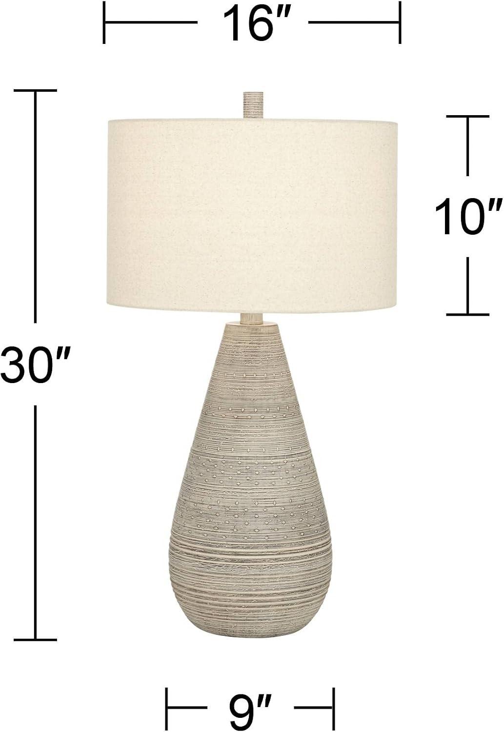 360 Lighting Julio Modern Table Lamp 30' Tall Natural Gray Textured Ceramic Off-White Oatmeal Fabric Drum Shade Decor for Living Room Bedroom House Bedside Nightstand Home Office Family