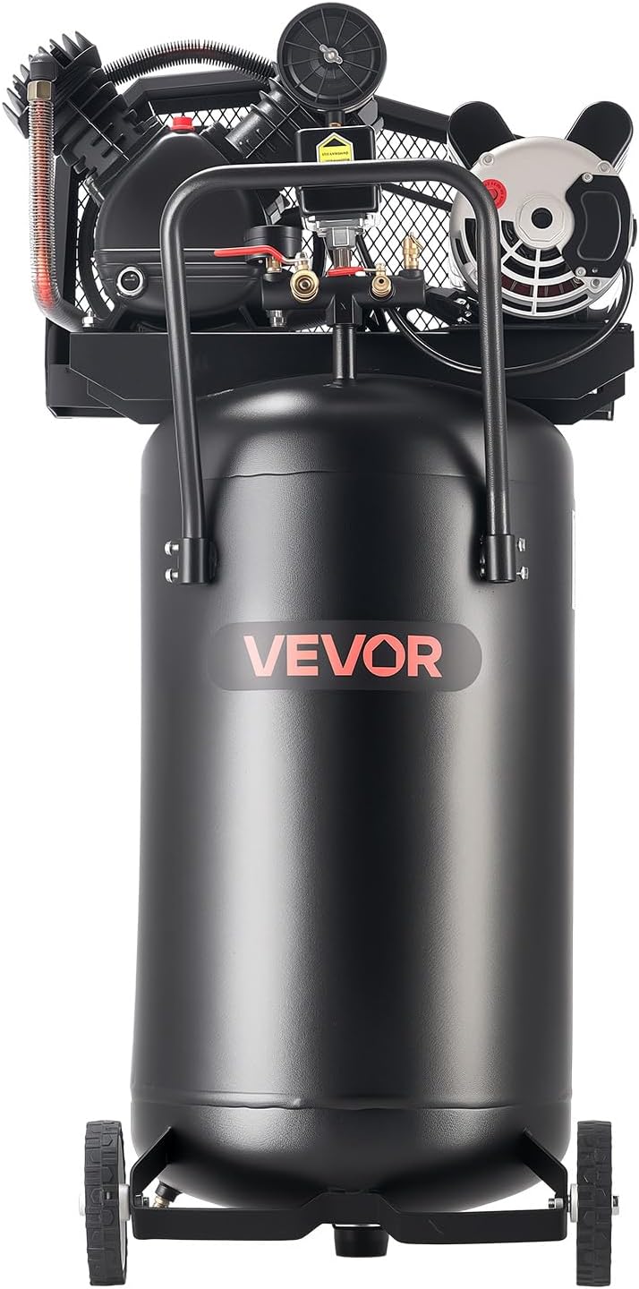VEVOR 25-Gallon Air Compressor, 2HP 5.5 SCFM at 90PSI, Max 200PSI Pressure Oil-Lubricated Air Compressor Tank, Portable on Wheels for Auto Repair, Tire Inflation, Spray Painting, Woodwork Nailing 120V