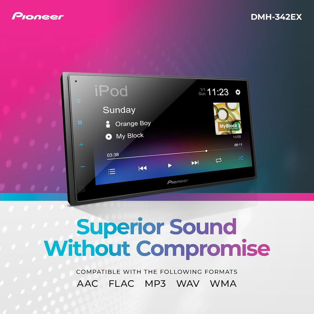 Pioneer DMH-342EX Digital Multimedia Receiver with Weblink, 6.8' Capacitive Touchscreen, Double-DIN, Built-in Bluetooth, Amazon Alexa via App, Backup Camera Compatible