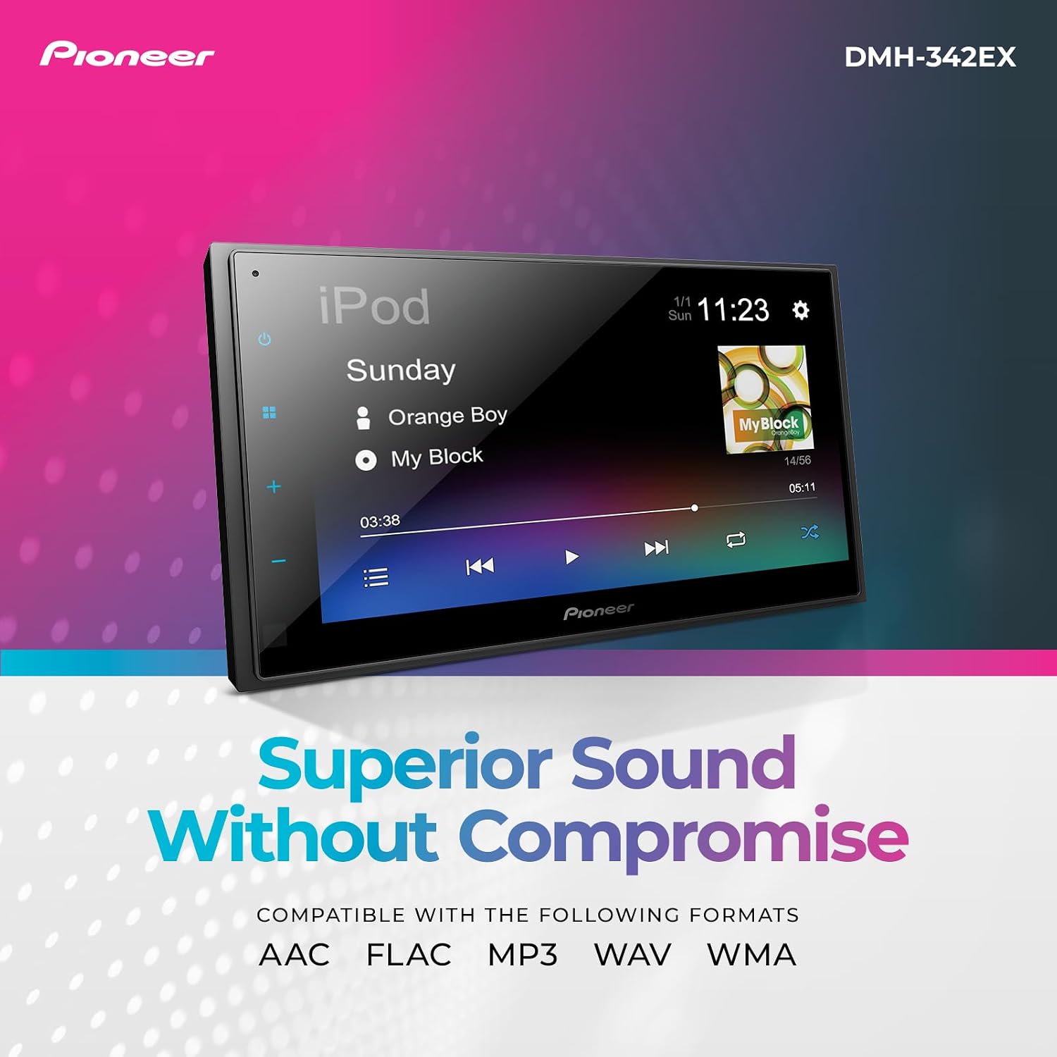 Pioneer DMH-342EX Digital Multimedia Receiver with Weblink, 6.8' Capacitive Touchscreen, Double-DIN, Built-in Bluetooth, Amazon Alexa via App, Backup Camera Compatible