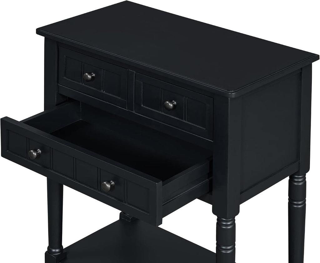 LKTART Solid Wood Sofa Table,Console Table with Drawers and Bottom Shelf, Entryway Hallway Foyer Entry Table for Living Room(23.7' Black)
