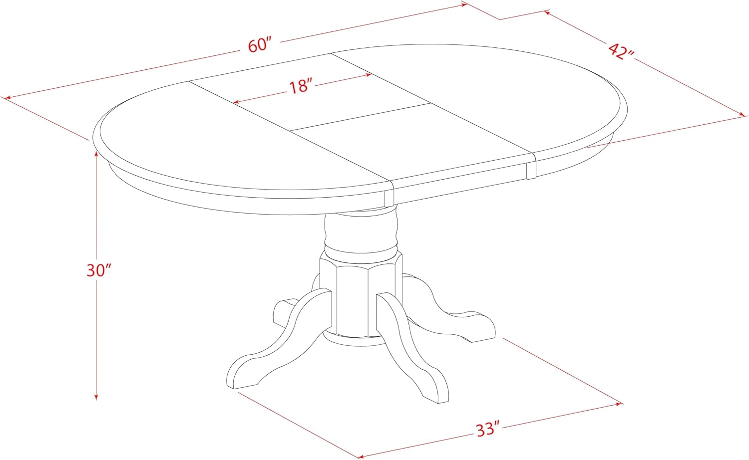 East West Furniture AAVT-BLK-TP Avon Kitchen Dining Table - an Oval Solid Wood Table Top with Butterfly Leaf & Pedestal Base, 42x60 Inch, Black & Cherry