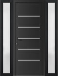 VDOMDOORS Front Exterior Prehung Metal-Plastic Door | Manux 8415 Matte Black | 2 Side Sidelite Transoms | Residential Doors Entrance Patio Garage 54 x 80 (W12+30+12 x H80) Right-Inswing