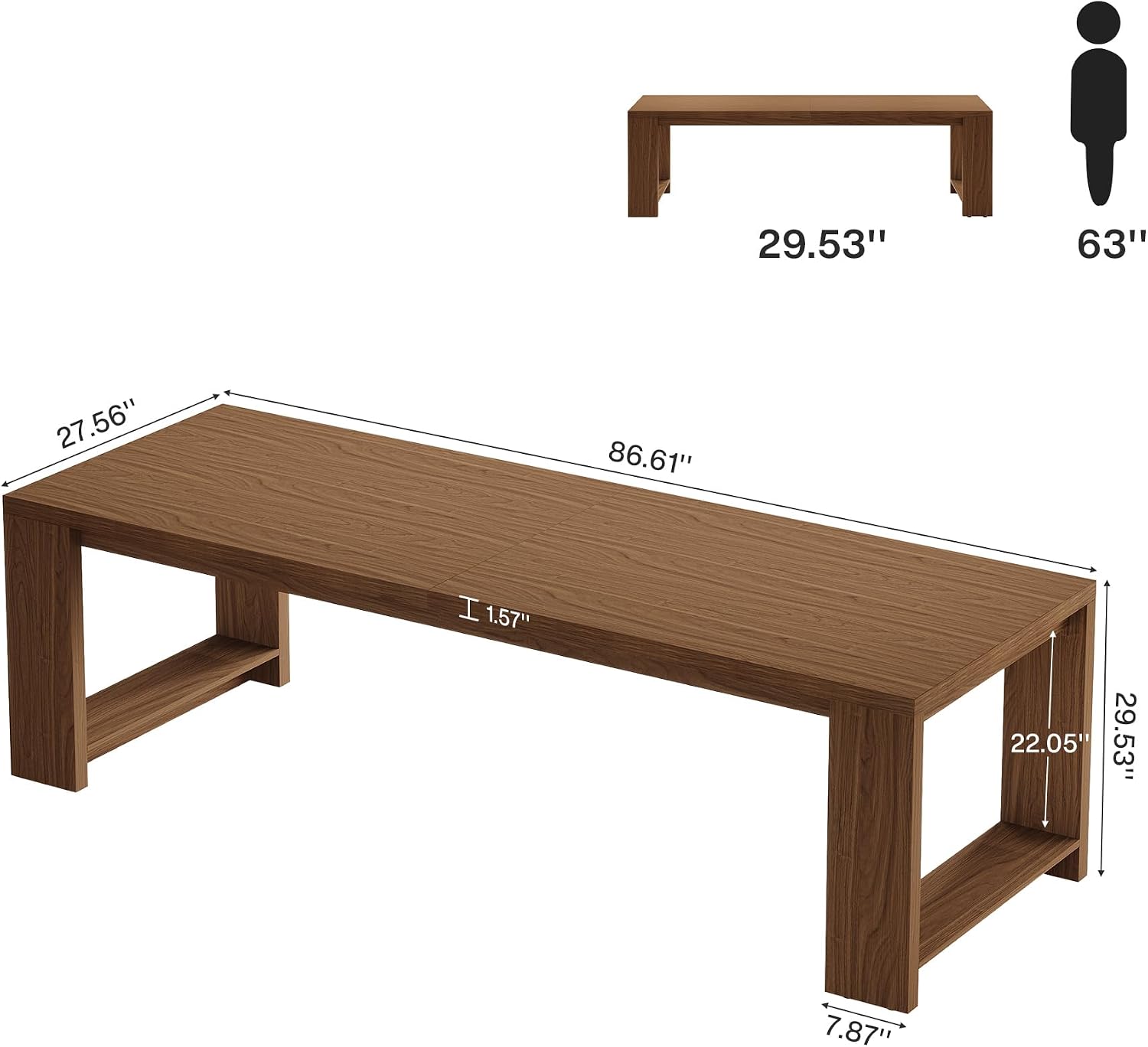 Tribesigns 86.61-Inch Dining Table for 6-8 People, Narrow Long Modern Kitchen Table with Pedestal Base, Farmhouse Extra Long Rectangular Dining Room Furniture, 27.56 x 86.61 x 29.53 Inches, Brown