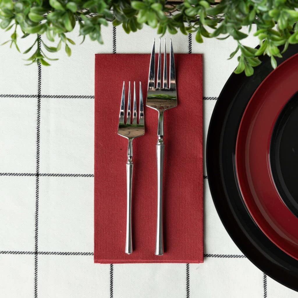 Red Cloth Like Dinner Napkins - 1/6 Fold 12'x16' Single Use Linen Feel Disposable Guest Towels, Absorbent, Soft, Elegant, Bathroom Hand Towel, Party, Weddings, Napkins, Tablesetting, Receptions (960)