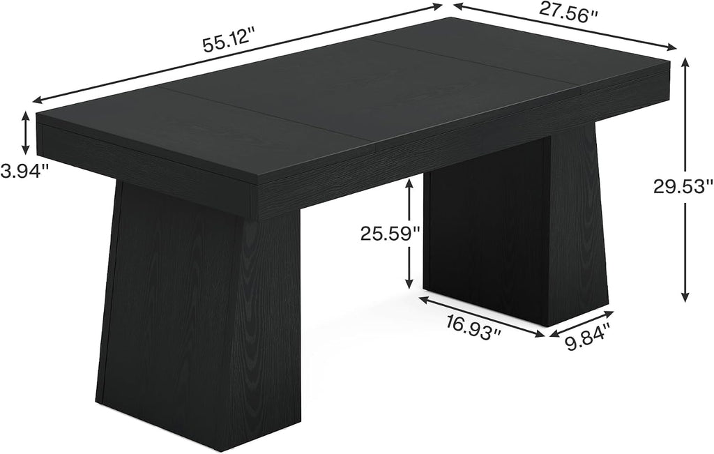 Tribesigns Black Dining Room Table for 4-6, 55-Inch Mid-Century Modern Dining Table with Double Pedstral, Rectangular Wood Kitchen Dinner Table for Dining Room, Kitchen, Home