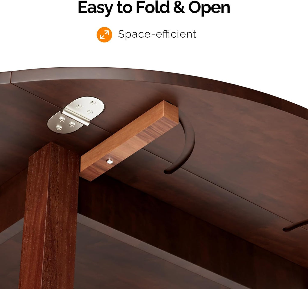 VINGLI 35' Solid Wood Folding Dining Table, Drop Leaf Kichen Dining Room Desk for Small Spaces, Small Kitchen, Expandable Folding Round Table for Home, Apartment,Office, Brown