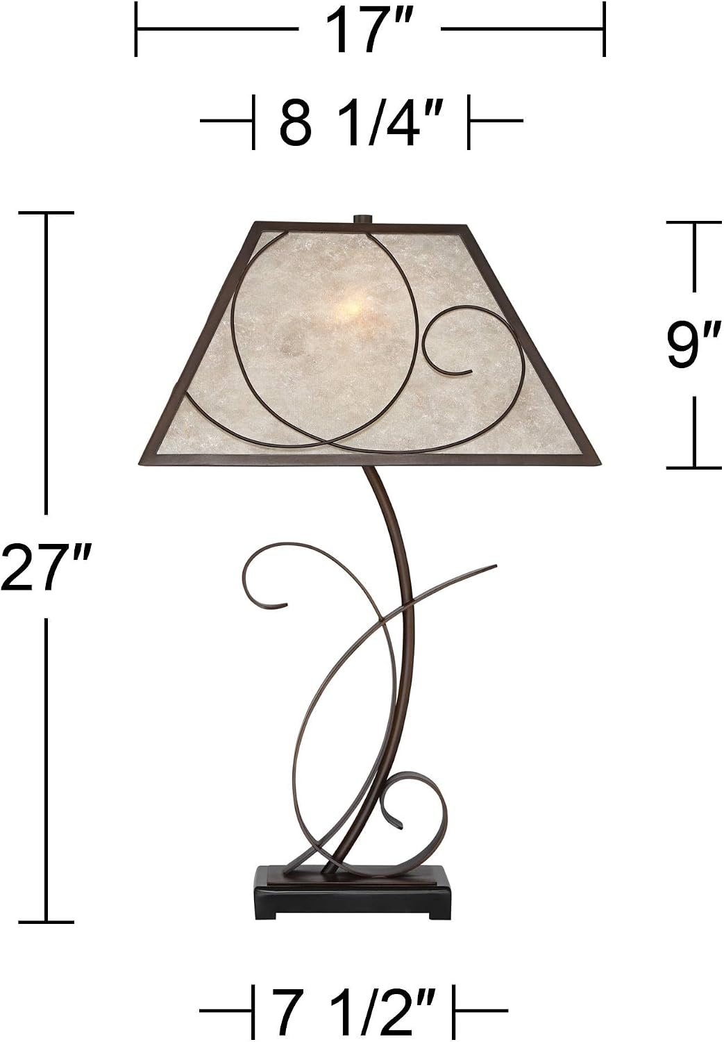 Franklin Iron Works Teri Rustic Farmhouse Country Cottage Core 3-Way Table Lamp 27' Tall with Dimmer and USB Charging Port Brown Metal Floral Light Mica Tapered Shade for Bedroom Living Room